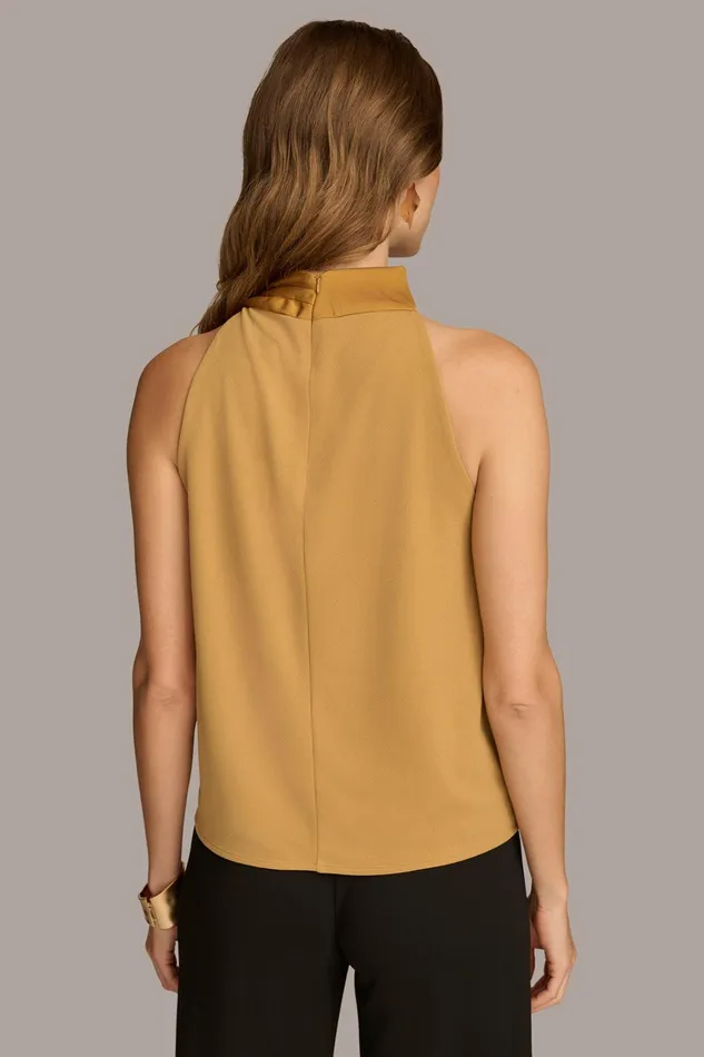 Women Sweaters And Tops Donna Karan ASYMMETRICAL MOCK NECK TOP Antique Gold
