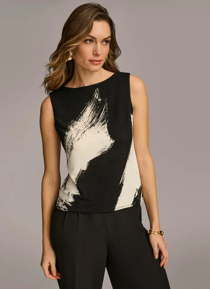 Women Sweaters And Tops Donna Karan CREW NECK LAYERING KNIT Blackcream