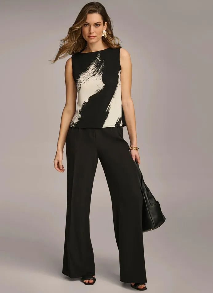 Women Sweaters And Tops Donna Karan CREW NECK LAYERING KNIT Blackcream