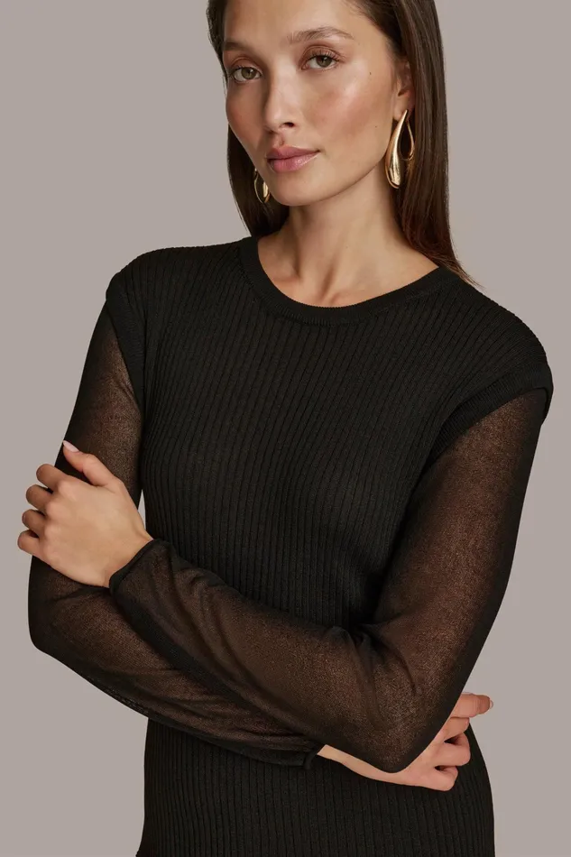 Women Sweaters And Tops Donna Karan CREW NECK TOP Black