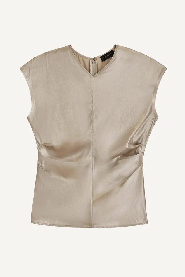Women Sweaters And Tops Donna Karan FOIL CAP SLEEVE TOP Silver