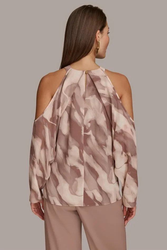 Women Sweaters And Tops Donna Karan PRINTED COLD SHOULDER TOP Mink Combo
