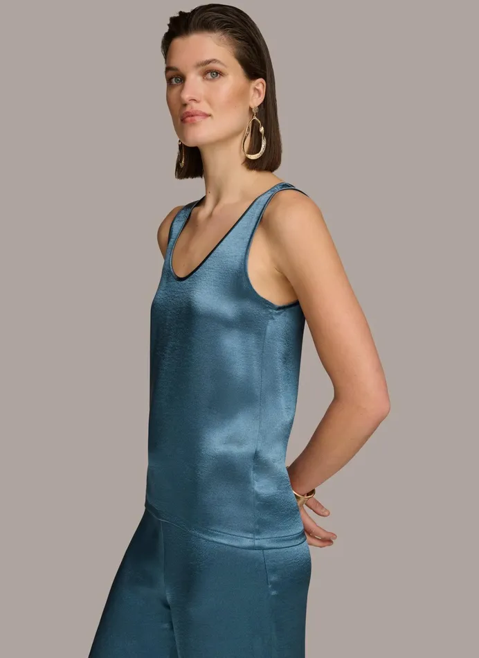 Women Sweaters And Tops Donna Karan ROUND NECK SHINY TANK Tide Navy