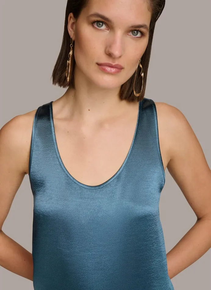 Women Sweaters And Tops Donna Karan ROUND NECK SHINY TANK Tide Navy