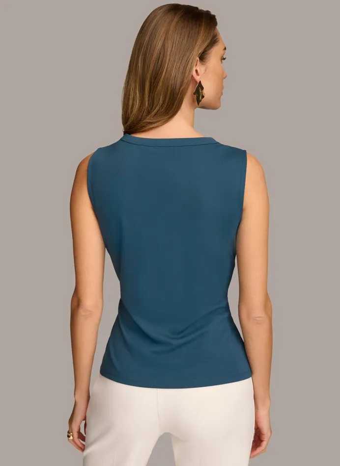 Women Sweaters And Tops Donna Karan SLEEVELESS KNIT TOP WITH BUTTON DETAIL Tide