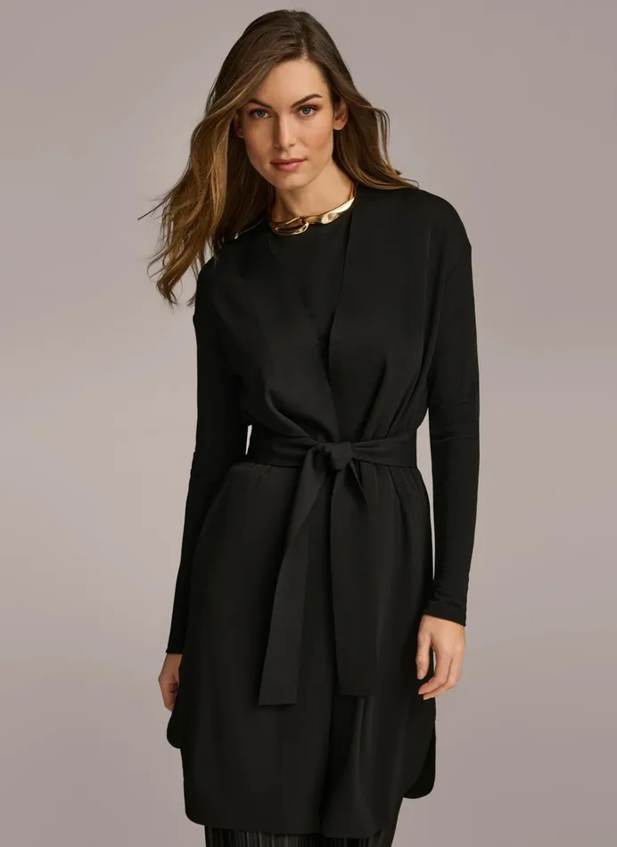 Women Sweaters And Tops Donna Karan TIE WAIST CARDIGAN Black