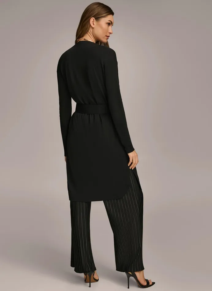 Women Sweaters And Tops Donna Karan TIE WAIST CARDIGAN Black