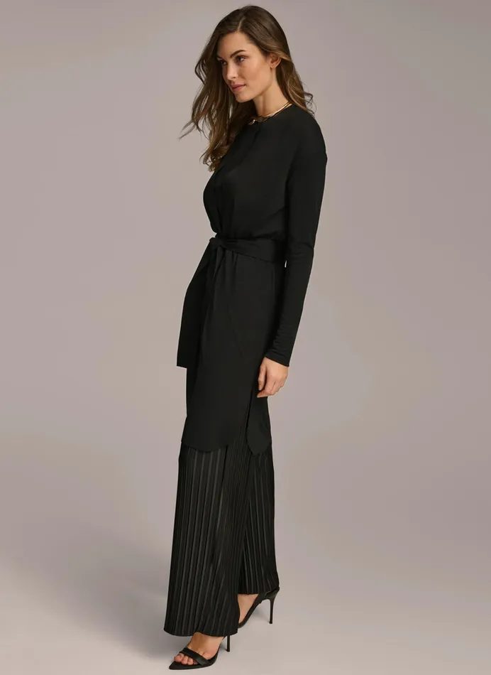 Women Sweaters And Tops Donna Karan TIE WAIST CARDIGAN Black