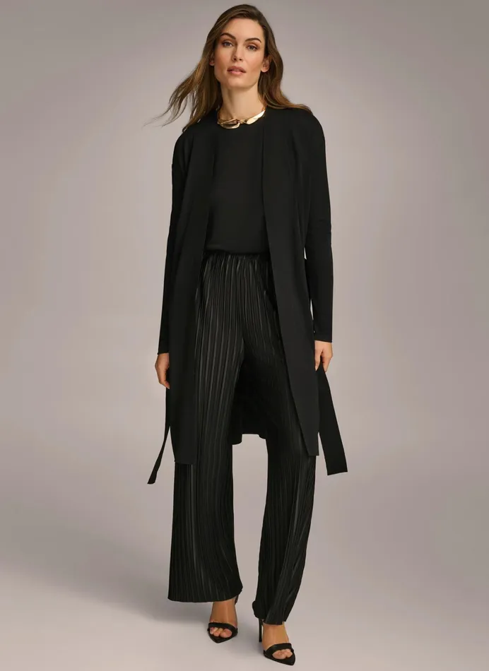 Women Sweaters And Tops Donna Karan TIE WAIST CARDIGAN Black