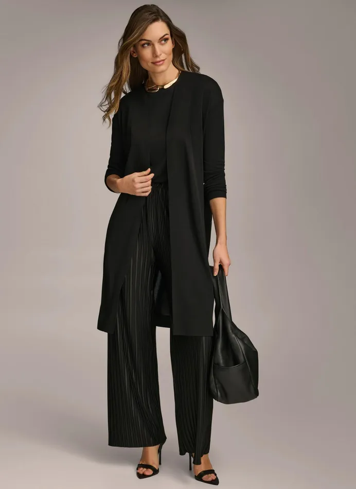 Women Sweaters And Tops Donna Karan TIE WAIST CARDIGAN Black