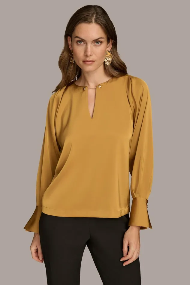 Women Sweaters And Tops Donna Karan TOP WITH CHAIN HARDWARE Antique Gold