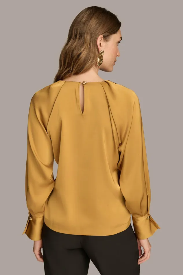 Women Sweaters And Tops Donna Karan TOP WITH CHAIN HARDWARE Antique Gold