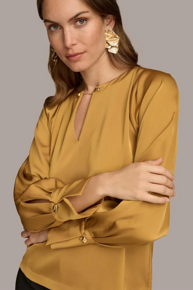 Women Sweaters And Tops Donna Karan TOP WITH CHAIN HARDWARE Antique Gold