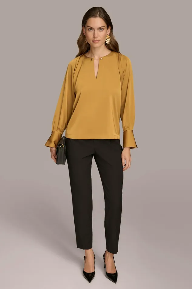 Women Sweaters And Tops Donna Karan TOP WITH CHAIN HARDWARE Antique Gold