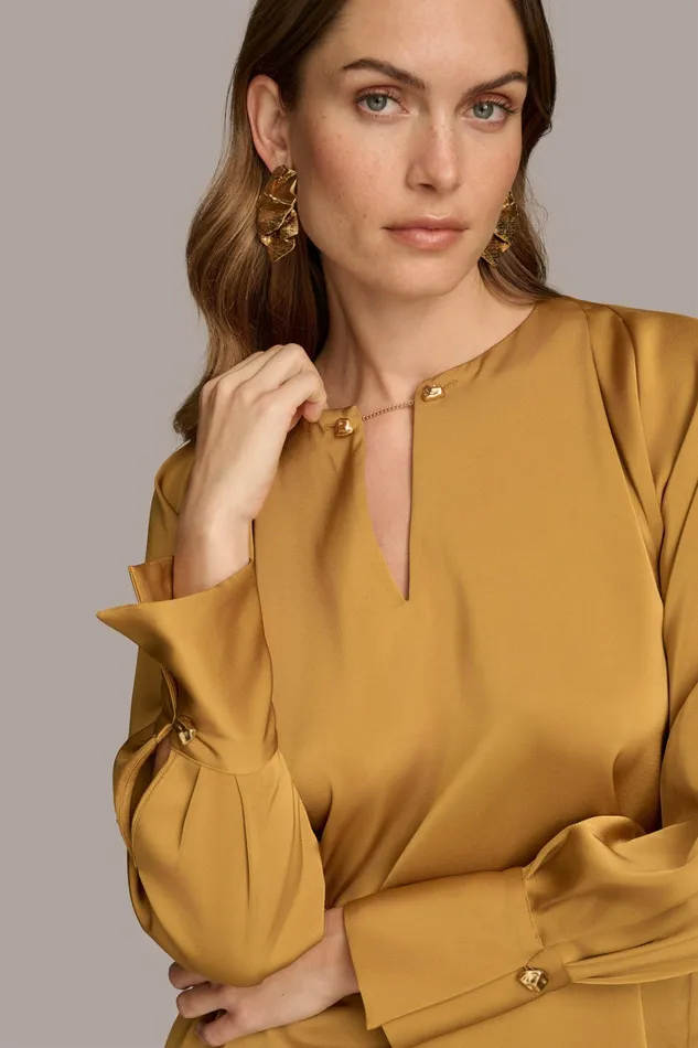 Women Sweaters And Tops Donna Karan TOP WITH CHAIN HARDWARE Antique Gold