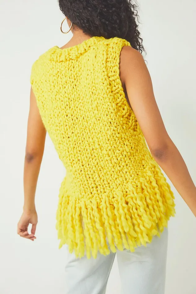Women Sweaters Free People Loopy Mango Fringe Vest Sunshine