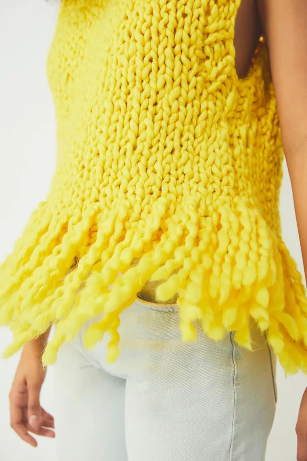 Women Sweaters Free People Loopy Mango Fringe Vest Sunshine