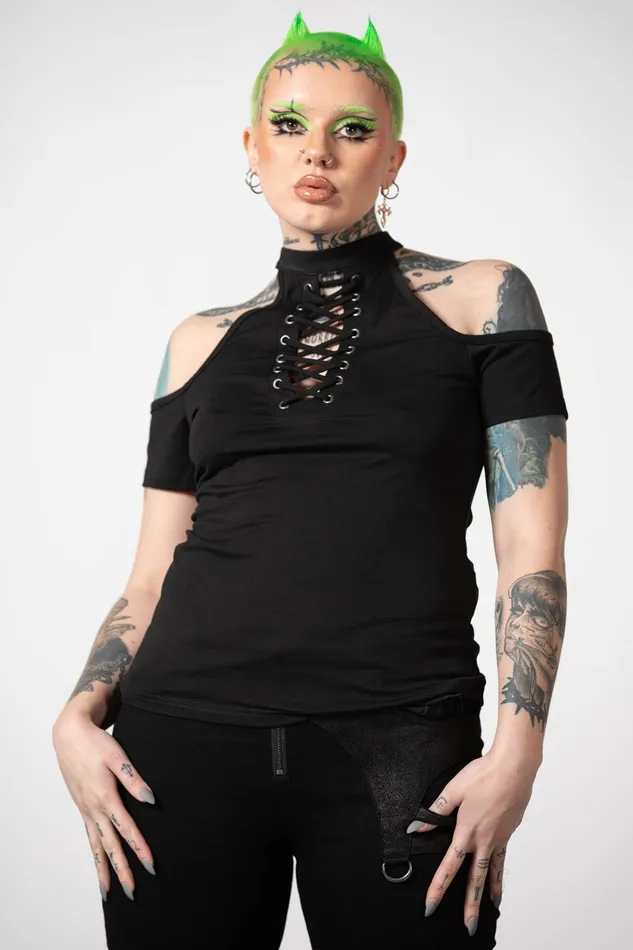Women TShirts and Vests Killstar No Secrets Cap Sleeve Top