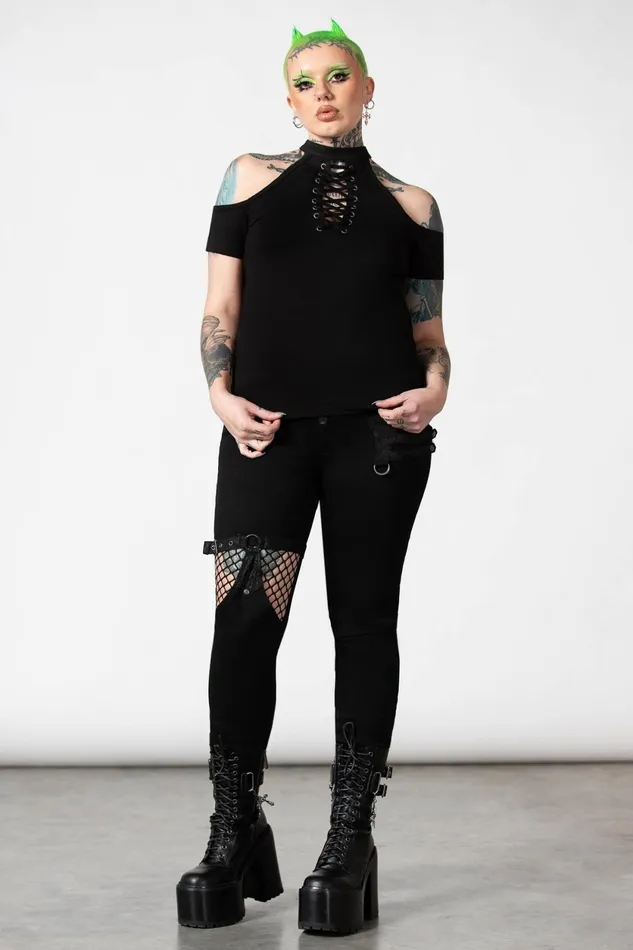 Women TShirts and Vests Killstar No Secrets Cap Sleeve Top