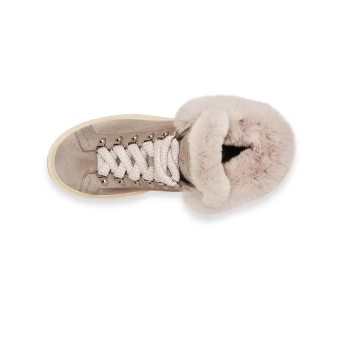 Women Taupe Suede Hiking Boot With Fur Santoni Boots and Ankle Boots