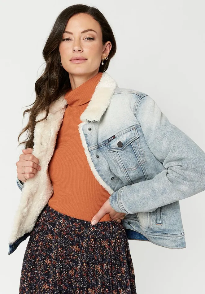 Women Thelma Fur Lined Jean Jacket Indigo Buffalo David Bitton Jackets