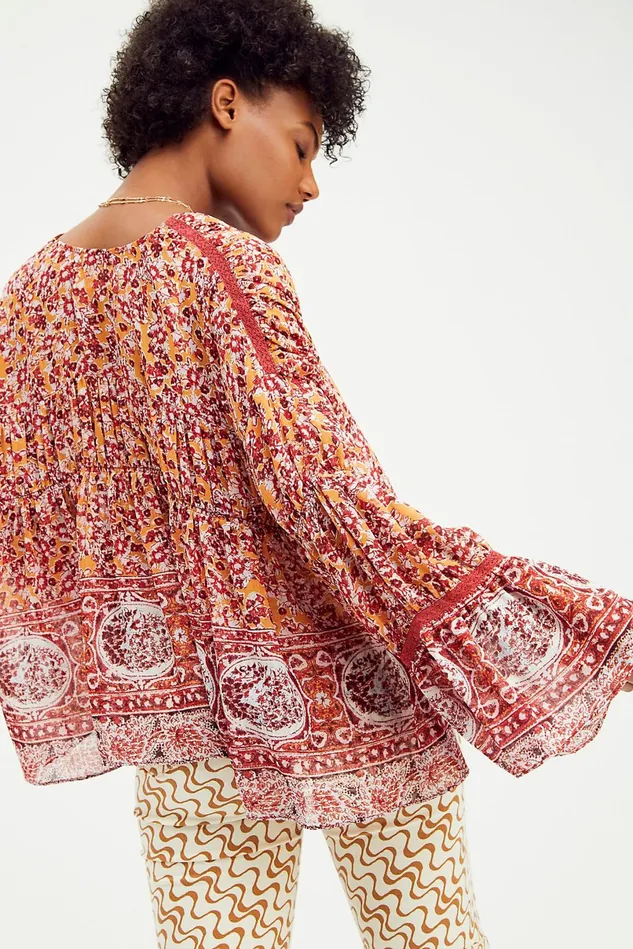 Women Tops Free People Lorriane Tiered Kimono Mustard Combo
