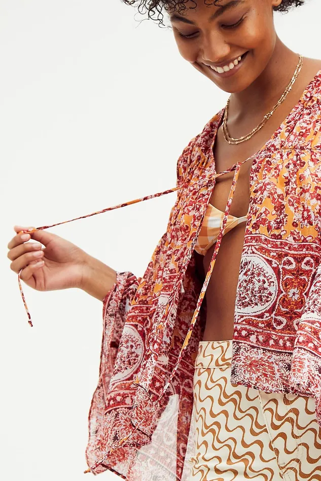 Women Tops Free People Lorriane Tiered Kimono Mustard Combo