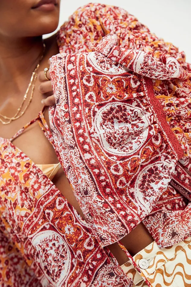 Women Tops Free People Lorriane Tiered Kimono Mustard Combo