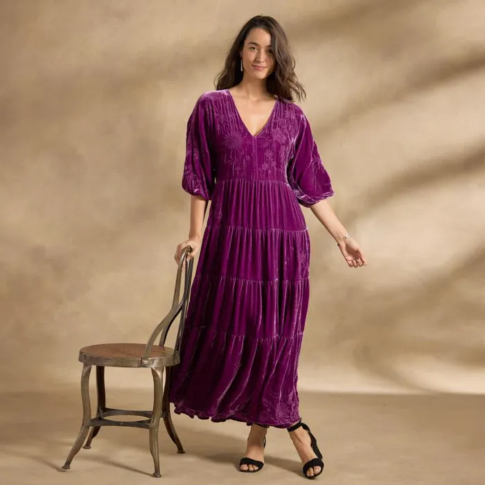 Women Velvet Dolman Tiered Dress Petite Sugarplum Sundance Catalog Petite Styles