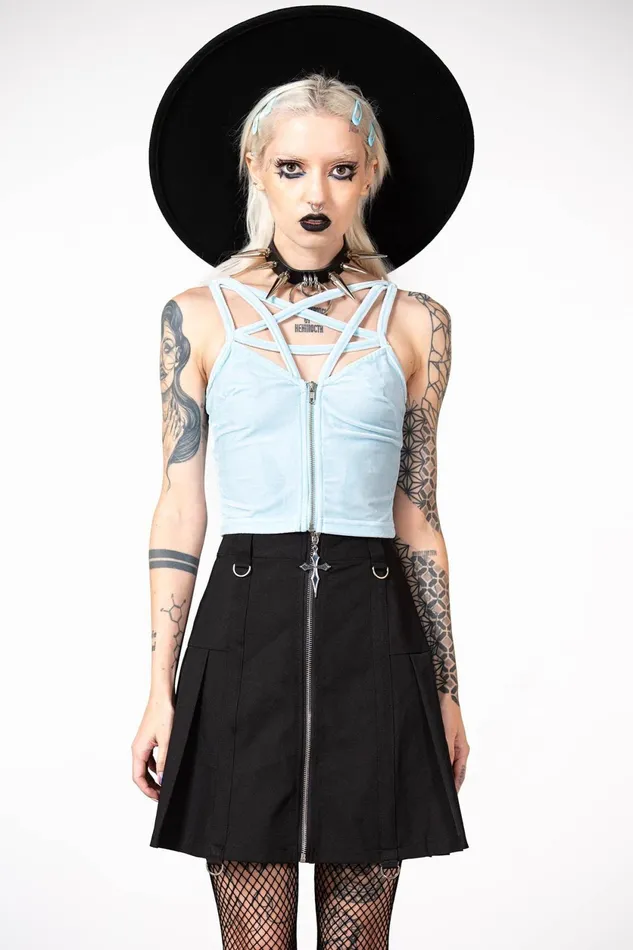 Women Velvet Killstar Lost In Sin Zip Top PASTEL BLUE