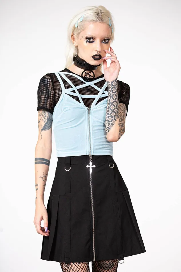 Women Velvet Killstar Lost In Sin Zip Top PASTEL BLUE