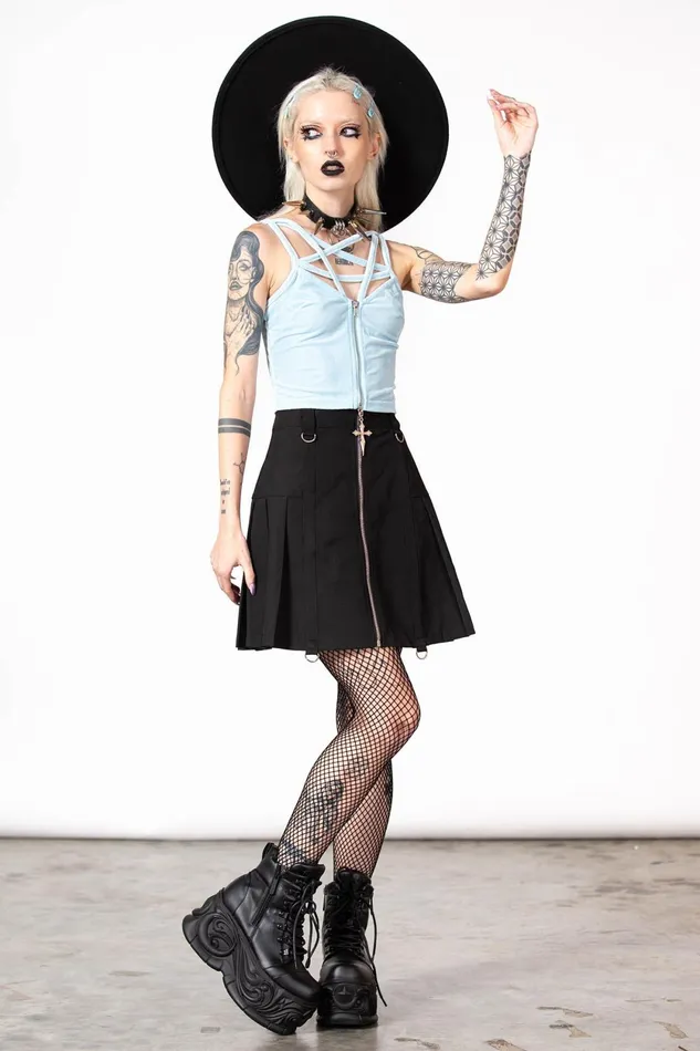 Women Velvet Killstar Lost In Sin Zip Top PASTEL BLUE
