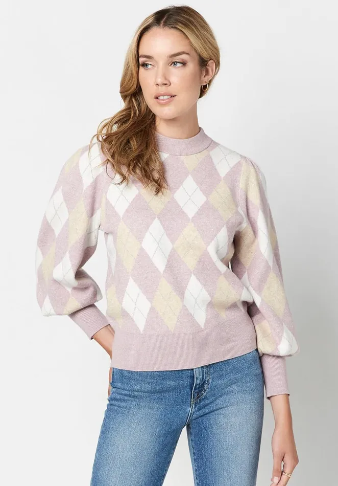 Women Voluminous Argyle Marta Sweater Barely Pink Buffalo David Bitton Sweaters