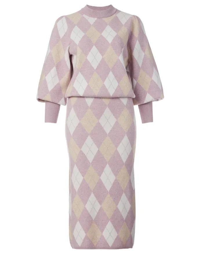 Women Voluminous Argyle Marta Sweater Barely Pink Buffalo David Bitton Sweaters