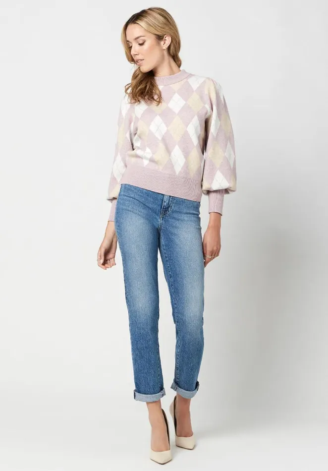 Women Voluminous Argyle Marta Sweater Barely Pink Buffalo David Bitton Sweaters