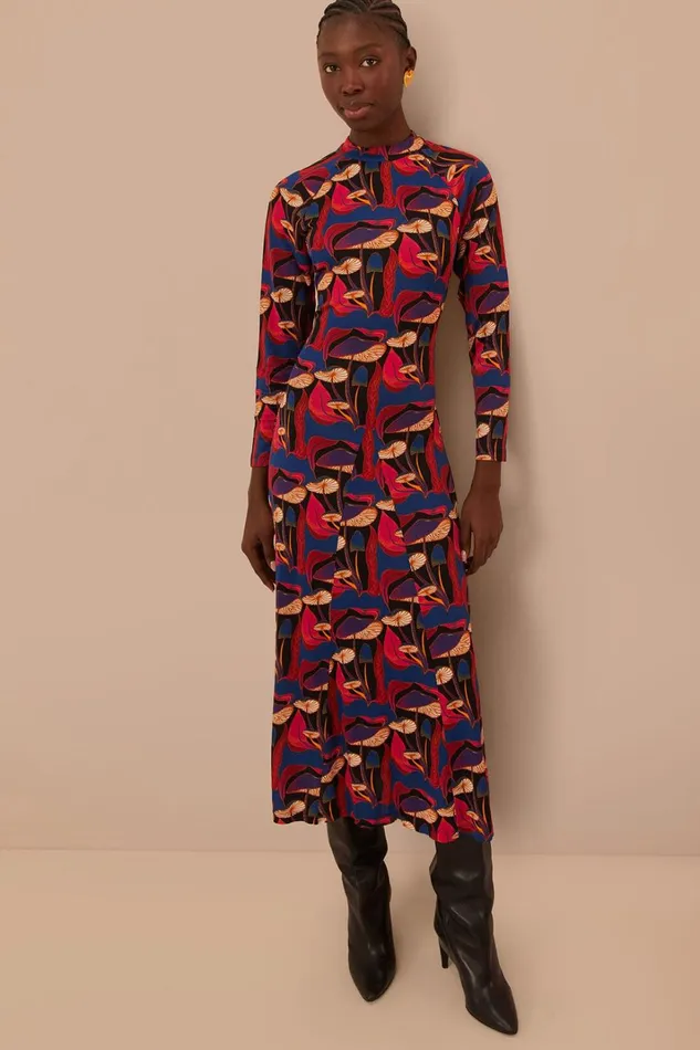 Women Wild Mushrooms Black Jersey Midi Dress Wild Mushrooms Black FARM Rio Midi Dresses