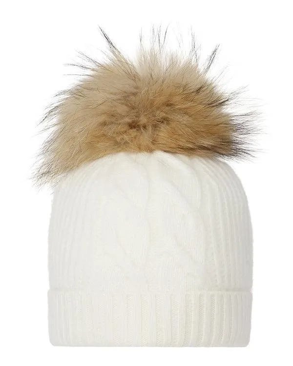 Women Women039s Cable Cashmere Hat With Fur PomIn New Ivory White New Ivory White NPeal Hats Women Women039s Cable Cashmere Hat With Fur PomIn New Ivory White New Ivory White NPeal Hats