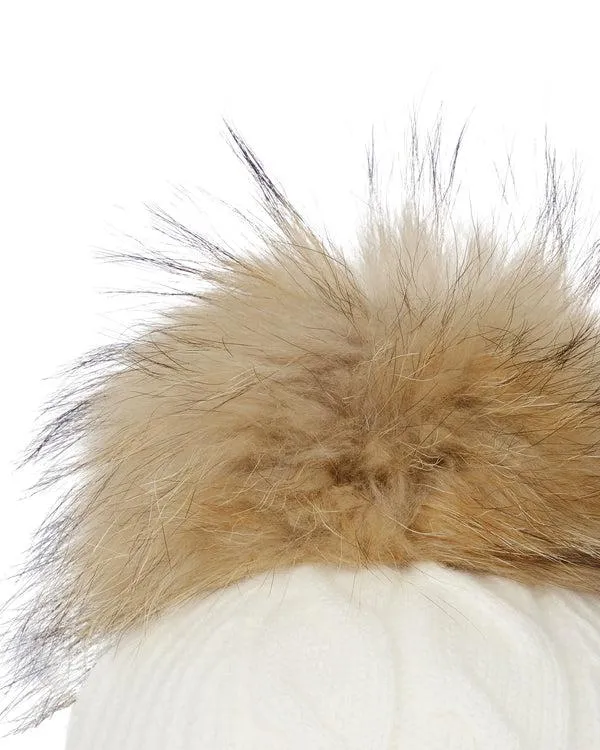 Women Women039s Cable Cashmere Hat With Fur PomIn New Ivory White New Ivory White NPeal Hats