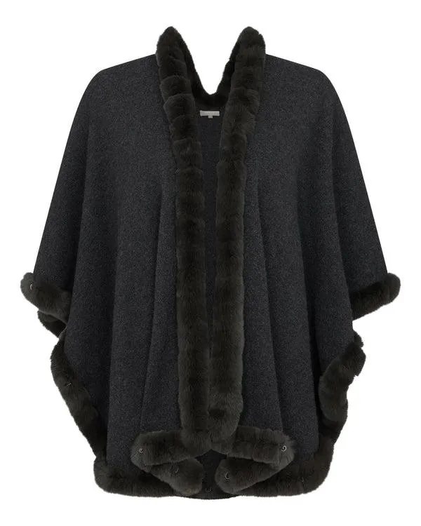 Women Women039s Cape With Fur Trim EdgeIn Dark Charcoal Grey Dark Charcoal Grey NPeal Capes and Ponchos