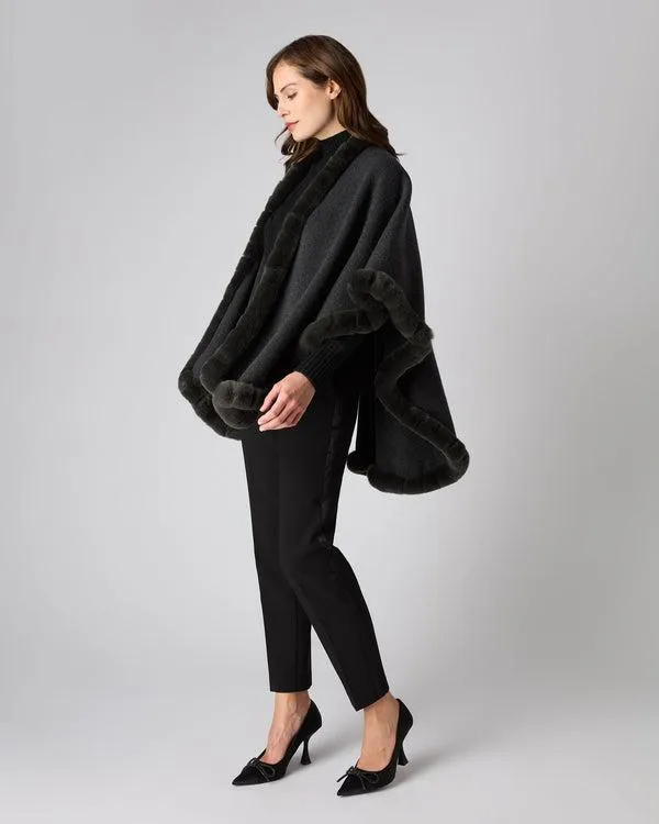 Women Women039s Cape With Fur Trim EdgeIn Dark Charcoal Grey Dark Charcoal Grey NPeal Capes and Ponchos