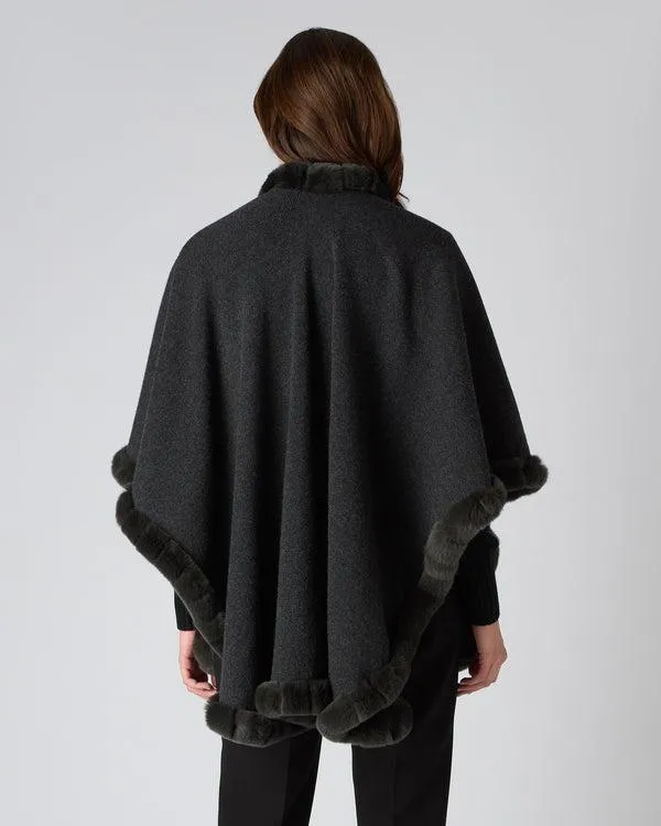 Women Women039s Cape With Fur Trim EdgeIn Dark Charcoal Grey Dark Charcoal Grey NPeal Capes and Ponchos