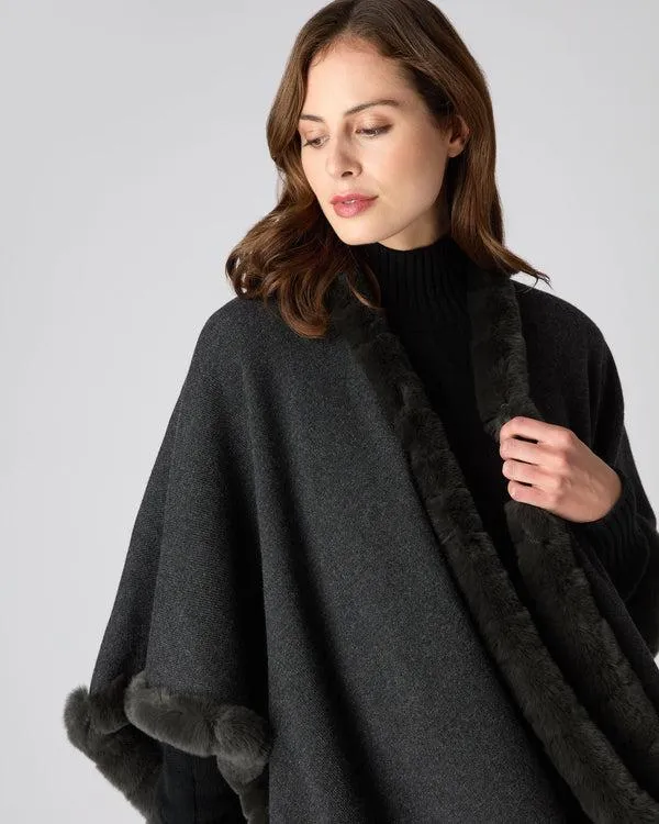 Women Women039s Cape With Fur Trim EdgeIn Dark Charcoal Grey Dark Charcoal Grey NPeal Capes and Ponchos