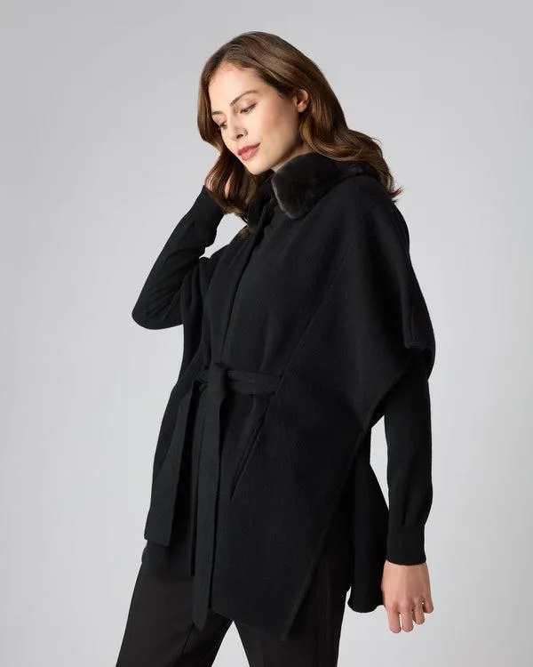 Women Women039s Cashmere Cape With Fur CollarIn Black Black NPeal Pashminas Wraps and Shawls