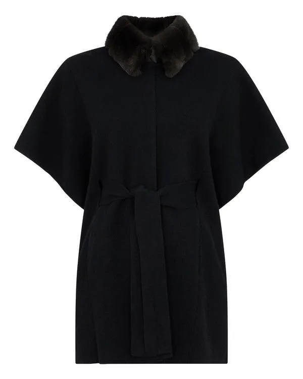 Women Women039s Cashmere Cape With Fur CollarIn Black Black NPeal Pashminas Wraps and Shawls