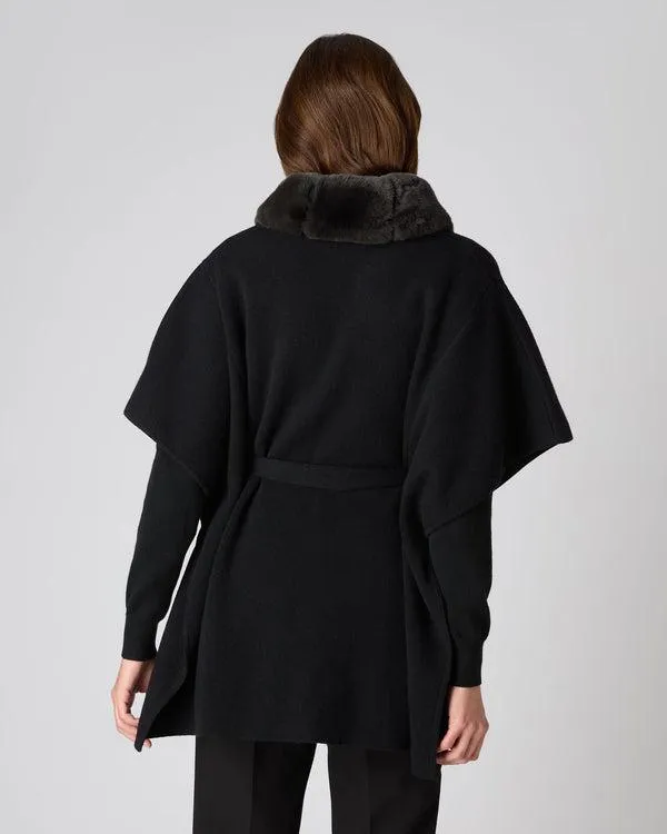 Women Women039s Cashmere Cape With Fur CollarIn Black Black NPeal Pashminas Wraps and Shawls