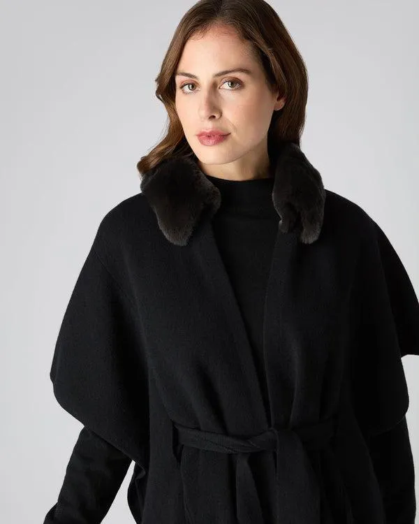 Women Women039s Cashmere Cape With Fur CollarIn Black Black NPeal Pashminas Wraps and Shawls