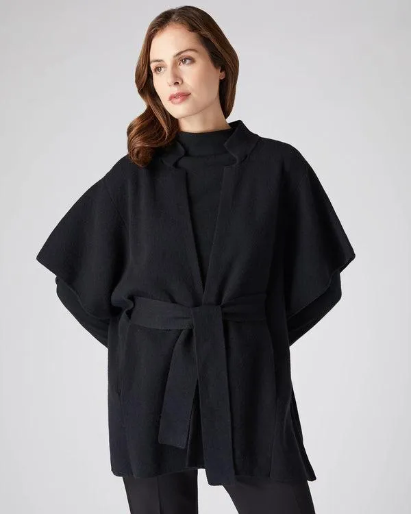 Women Women039s Cashmere Cape With Fur CollarIn Black Black NPeal Pashminas Wraps and Shawls