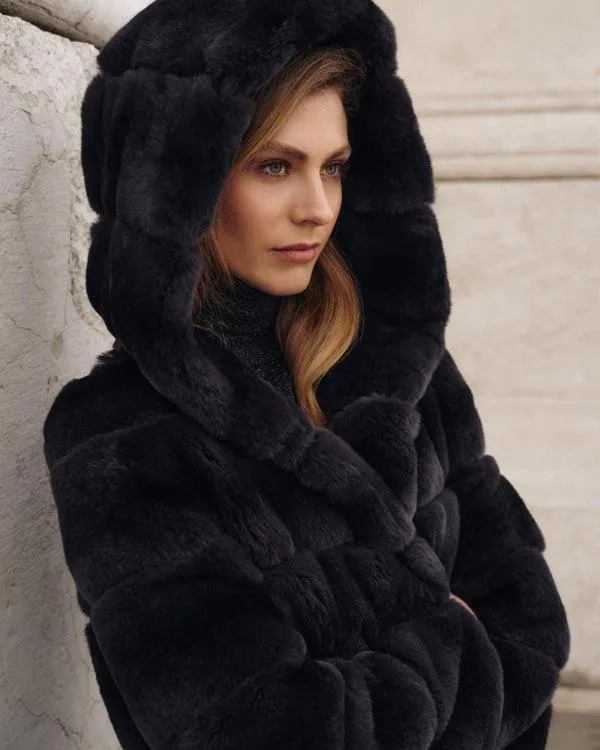 Women Women039s Long Rex Hooded CoatIn Dark Grey Dark Grey NPeal Coats and Jackets