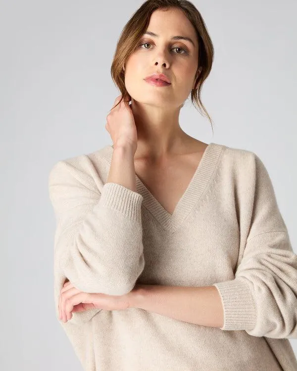 Women Women039s Oversized V Neck Cashmere SweaterIn Heather Beige Brown Heather Beige Brown NPeal V Necks