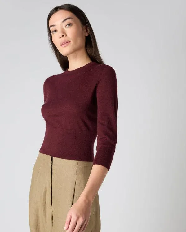 Women Women039s Superfine Crop Cashmere SweaterIn Burgundy Red Burgundy Red NPeal Round Necks